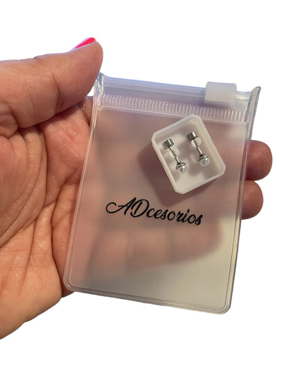 Mini Aros Acero Quirúrgico Plateado Perla 4MM - Tope Tornillo