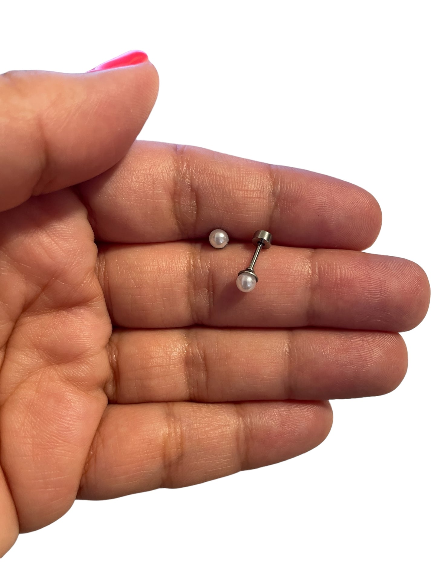 Mini Aros Acero Quirúrgico Plateado Perla 4MM - Tope Tornillo