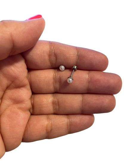 Mini Aros Acero Quirúrgico Plateado Perla 4MM - Tope Tornillo