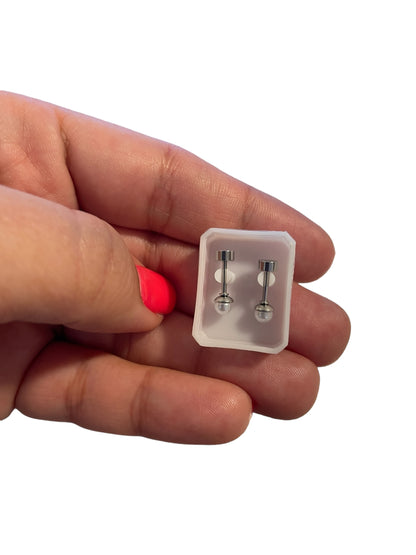 Mini Aros Acero Quirúrgico Plateado Perla 4MM - Tope Tornillo