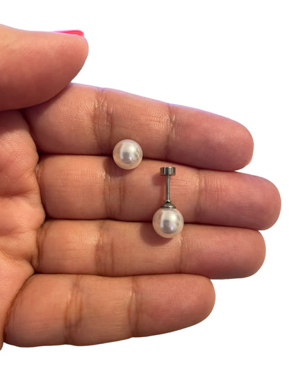 Mini Aros Acero Quirúrgico Plateado Perla 8MM - Tope Tornillo
