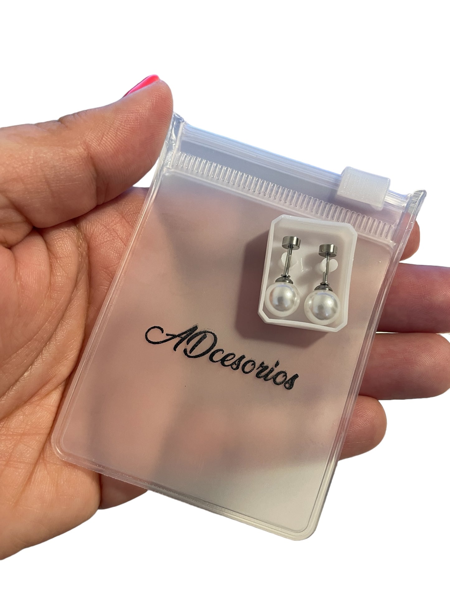 Mini Aros Acero Quirúrgico Plateado Perla 8MM - Tope Tornillo