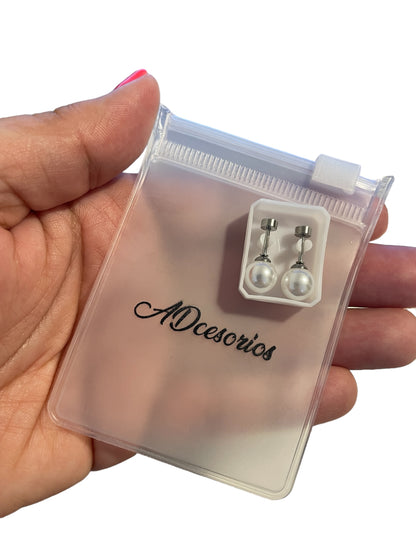 Mini Aros Acero Quirúrgico Plateado Perla 8MM - Tope Tornillo