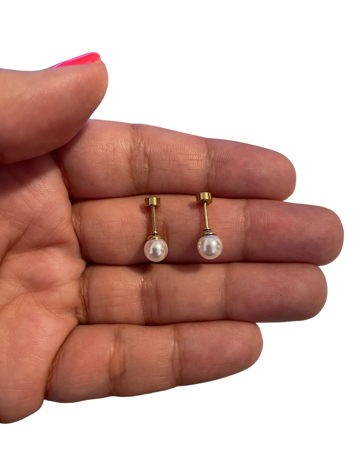 Mini Aros Acero Quirúrgico Dorado Perla 6MM - Tope Tornillo