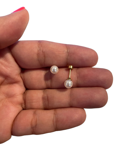 Mini Aros Acero Quirúrgico Dorado Perla 6MM - Tope Tornillo
