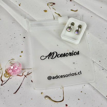 Mini Aros Acero Quirúrgico Plateado Circón Tornasol 5MM - Tope Tornillo