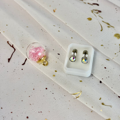 Mini Aros Acero Quirúrgico Plateado Circón Tornasol 5MM - Tope Tornillo