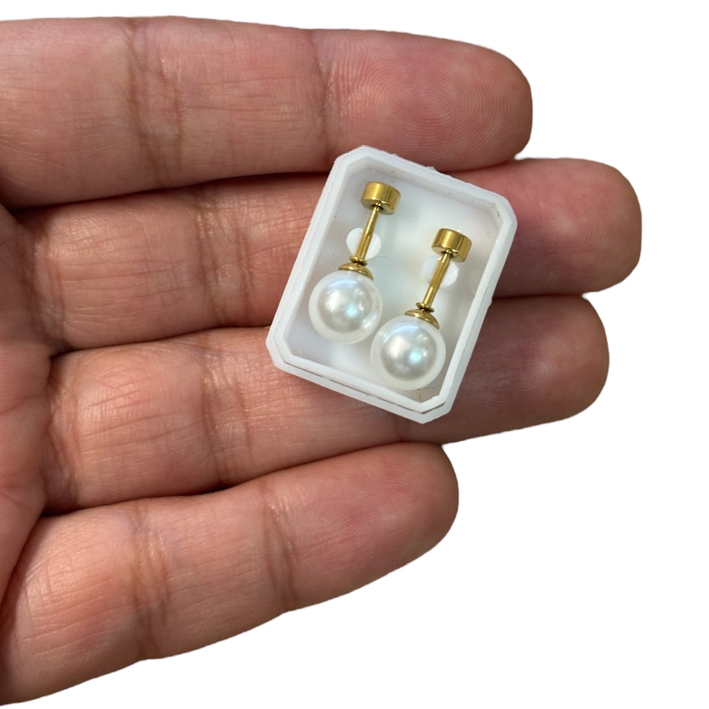 Mini Aros Acero Quirúrgico Dorado Perla 8MM - Tope Tornillo