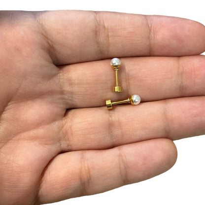 Mini Aros Acero Quirúrgico Dorado Perla 4MM - Tope Tornillo
