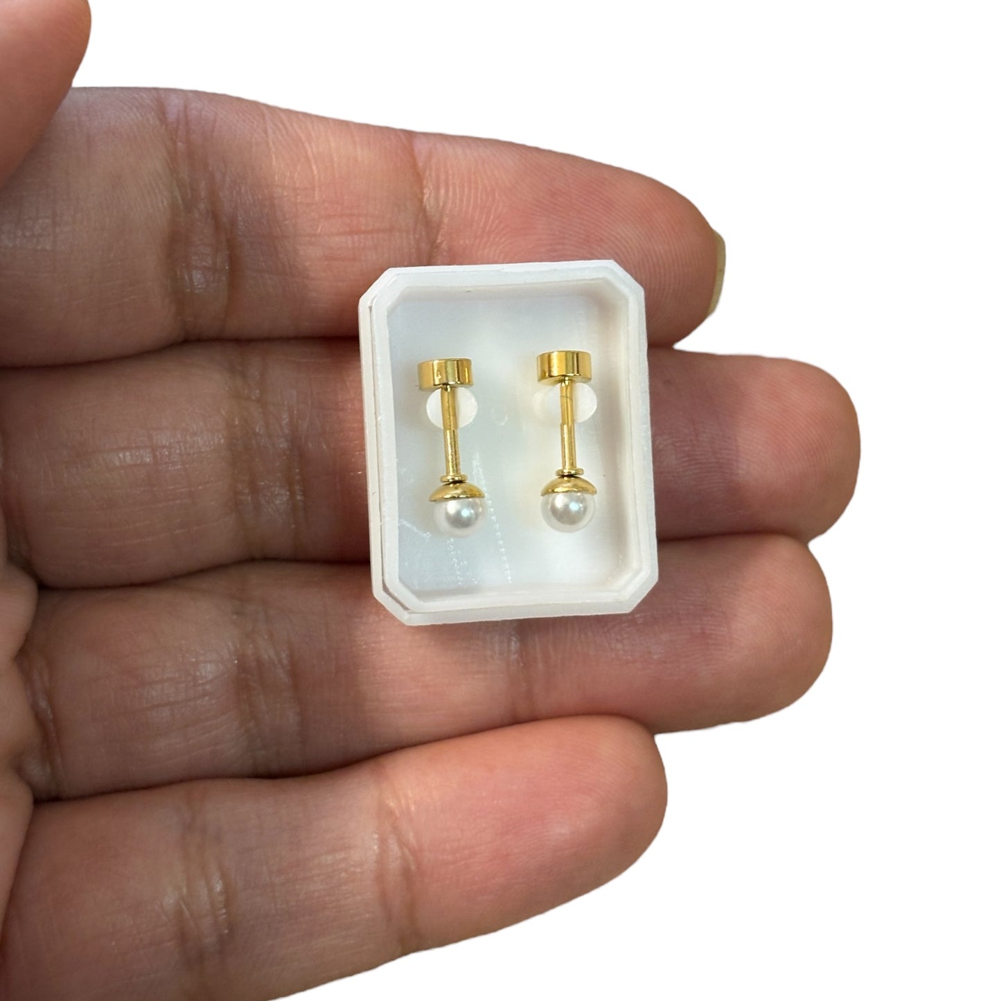 Mini Aros Acero Quirúrgico Dorado Perla 4MM - Tope Tornillo