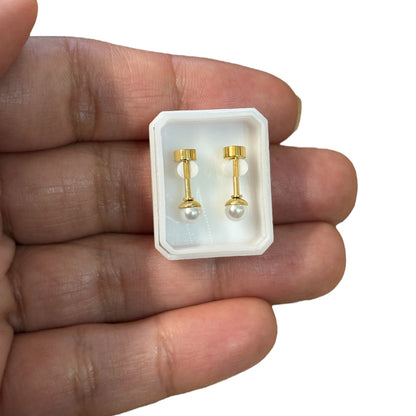 Mini Aros Acero Quirúrgico Dorado Perla 4MM - Tope Tornillo