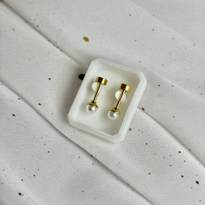 Mini Aros Acero Quirúrgico Dorado Perla 4MM - Tope Tornillo