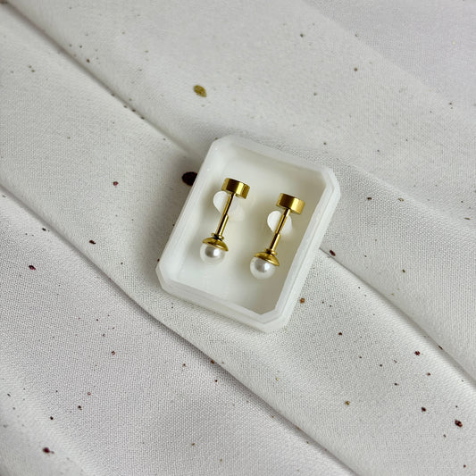 Mini Aros Acero Quirúrgico Dorado Perla 4MM - Tope Tornillo