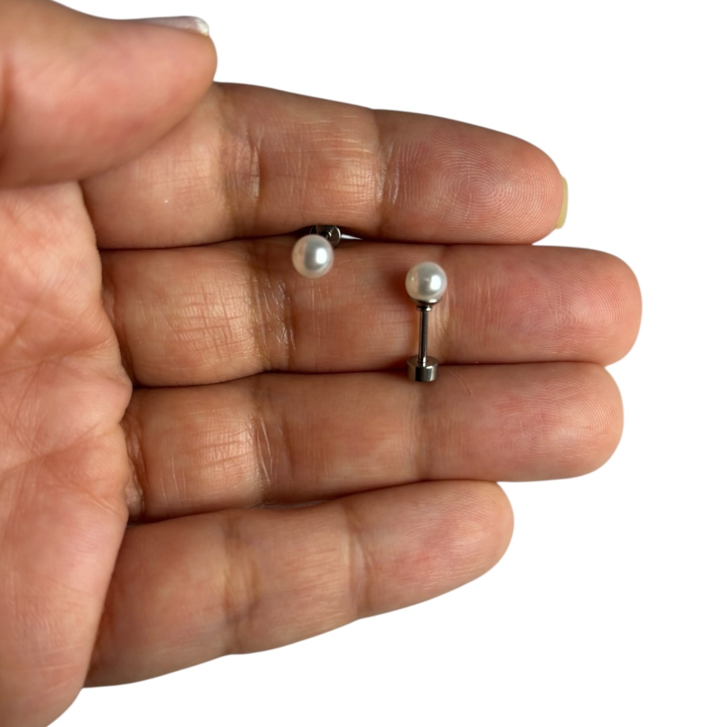 Mini Aros Acero Quirúrgico Plateado Perla 5MM - Tope Tornillo
