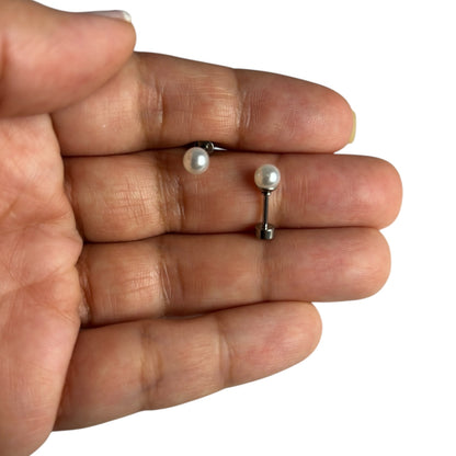 Mini Aros Acero Quirúrgico Plateado Perla 5MM - Tope Tornillo