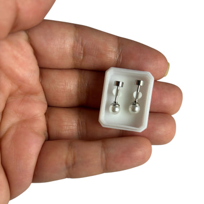 Mini Aros Acero Quirúrgico Plateado Perla 5MM - Tope Tornillo