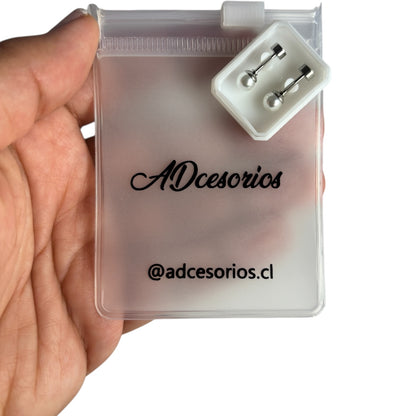 Mini Aros Acero Quirúrgico Plateado Perla 5MM - Tope Tornillo