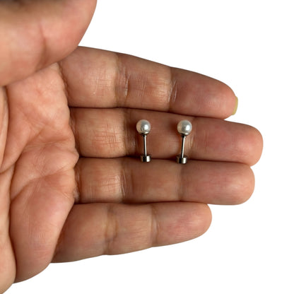 Mini Aros Acero Quirúrgico Plateado Perla 5MM - Tope Tornillo