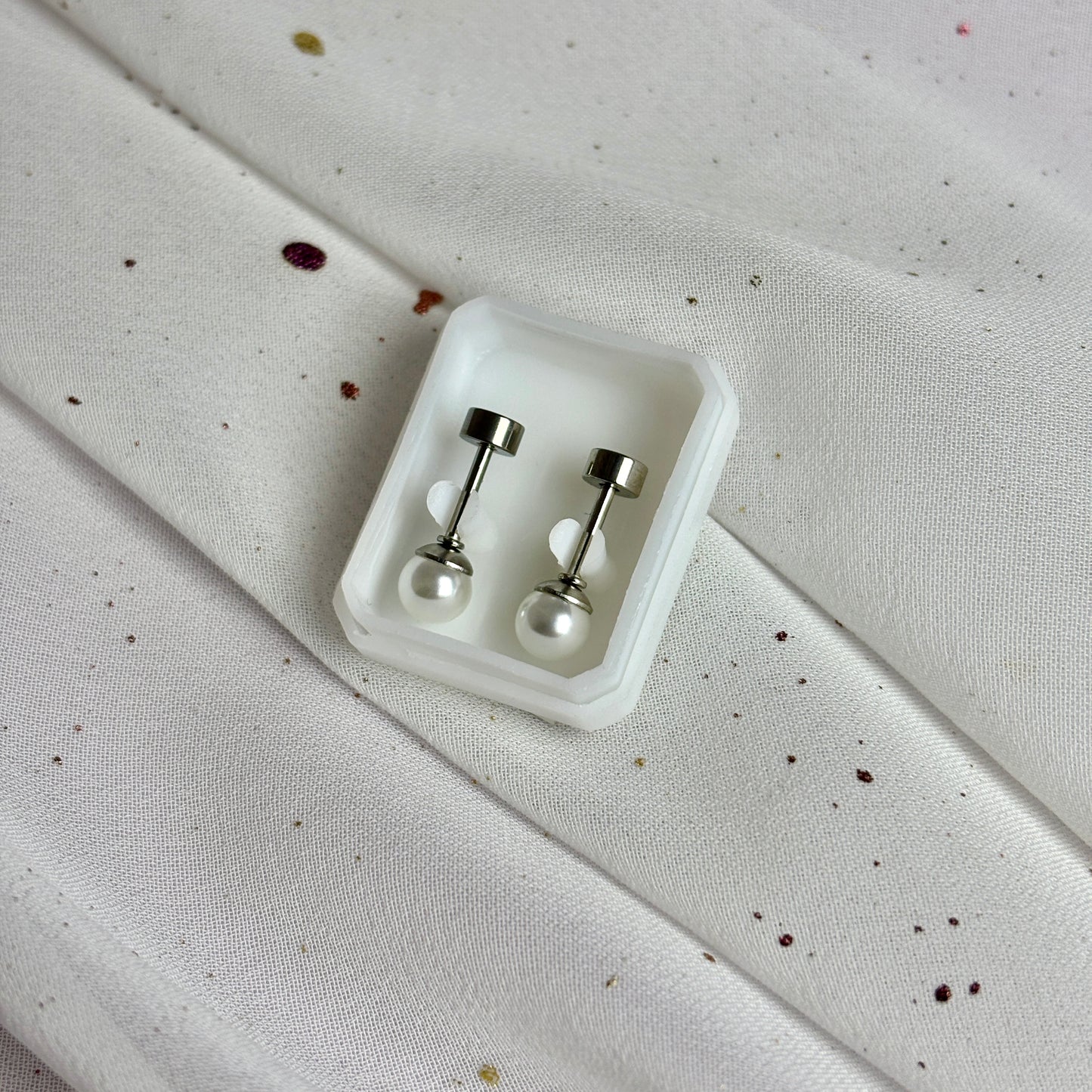 Mini Aros Acero Quirúrgico Plateado Perla 5MM - Tope Tornillo