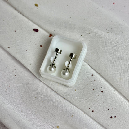 Mini Aros Acero Quirúrgico Plateado Perla 5MM - Tope Tornillo