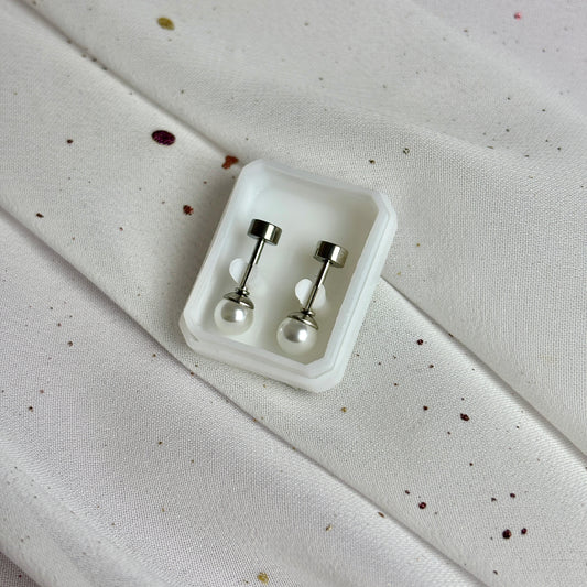 Mini Aros Acero Quirúrgico Plateado Perla 5MM - Tope Tornillo
