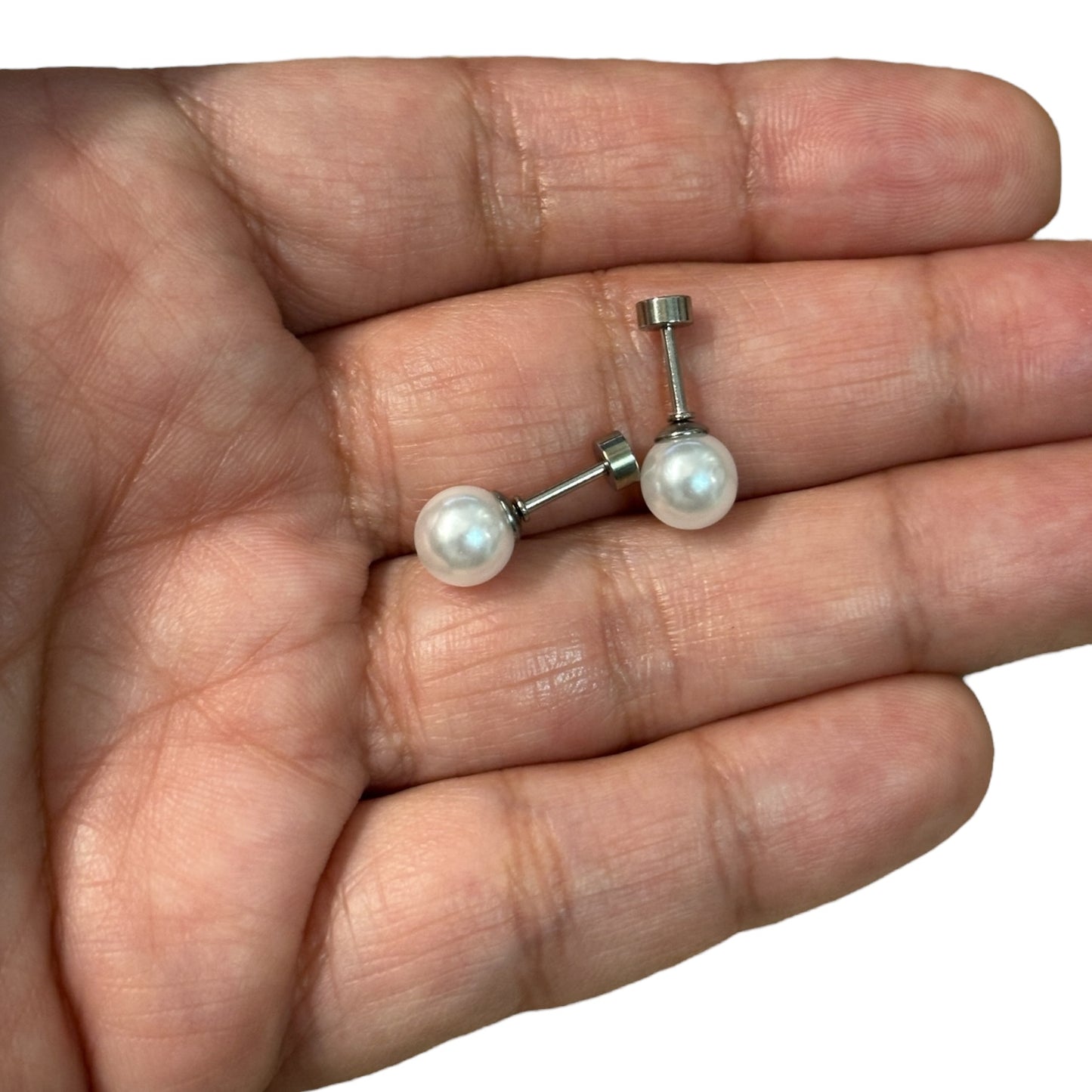 Mini Aros Acero Quirúrgico Plateado Perla 7MM - Tope Tornillo