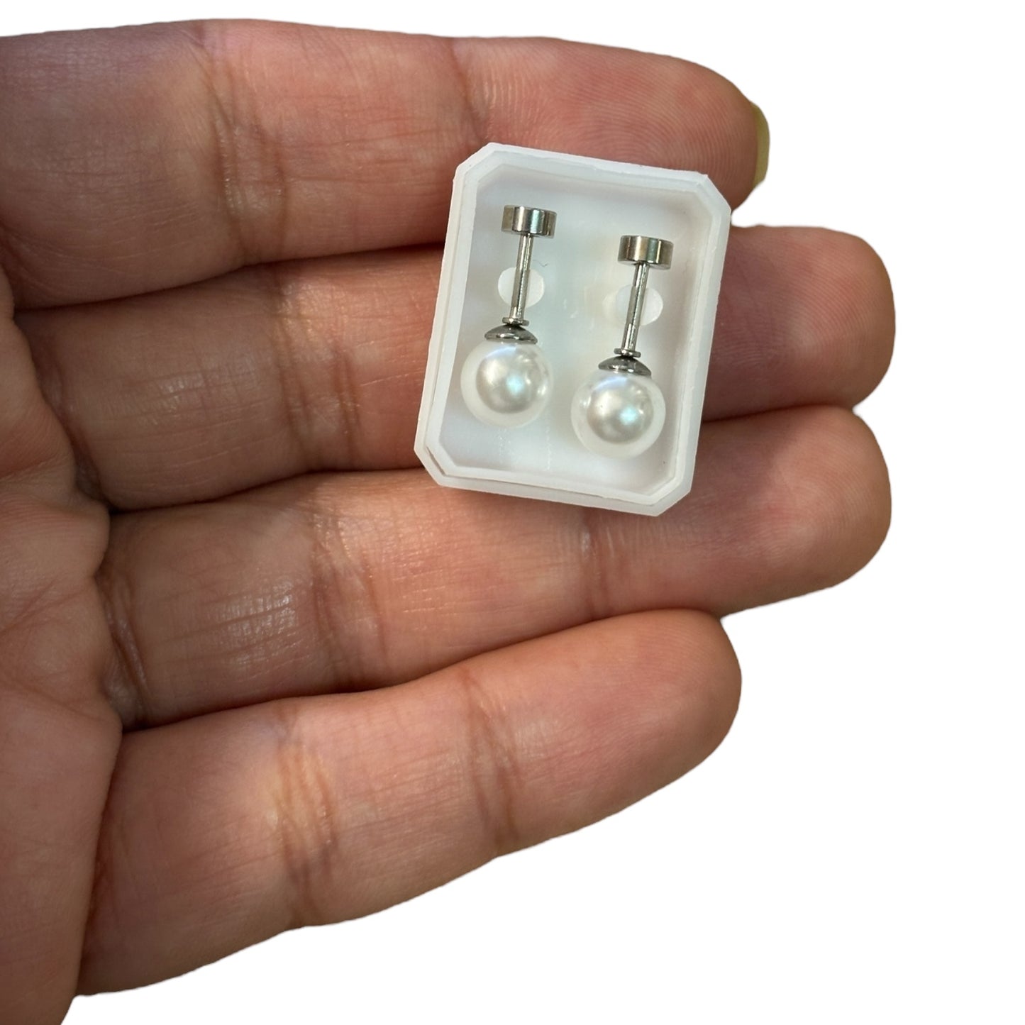 Mini Aros Acero Quirúrgico Plateado Perla 7MM - Tope Tornillo