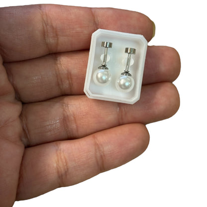 Mini Aros Acero Quirúrgico Plateado Perla 7MM - Tope Tornillo