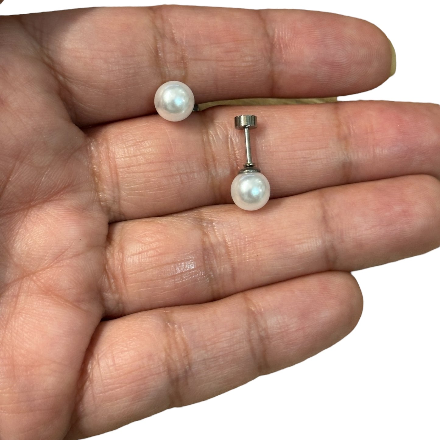 Mini Aros Acero Quirúrgico Plateado Perla 7MM - Tope Tornillo