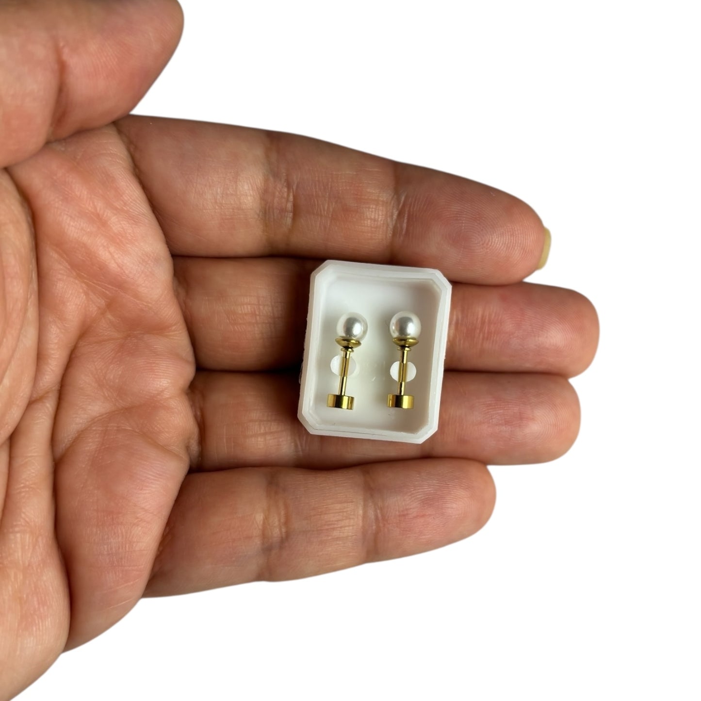 Mini Aros Acero Quirúrgico Dorado Perla 5MM - Tope Tornillo