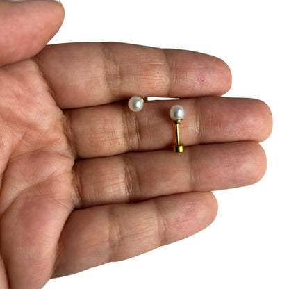 Mini Aros Acero Quirúrgico Dorado Perla 5MM - Tope Tornillo