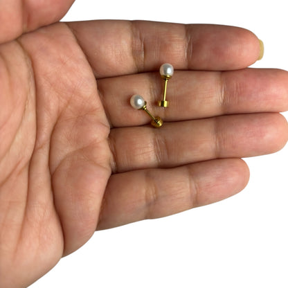 Mini Aros Acero Quirúrgico Dorado Perla 5MM - Tope Tornillo