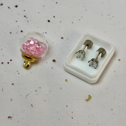 Mini Aros Acero Quirúrgico Estrella Circón 5MM  - Tope Presión Abridor