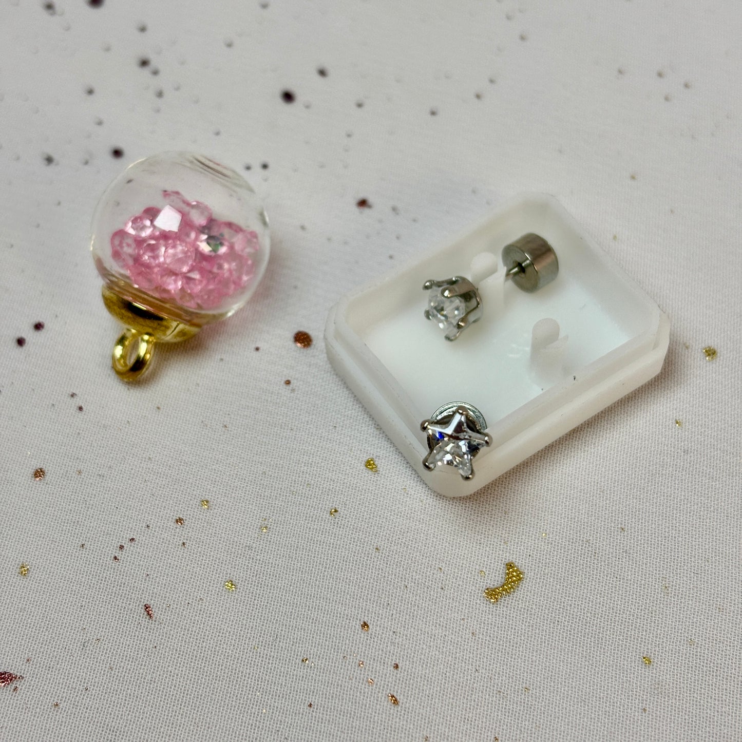 Mini Aros Acero Quirúrgico Estrella Circón 5MM  - Tope Presión Abridor