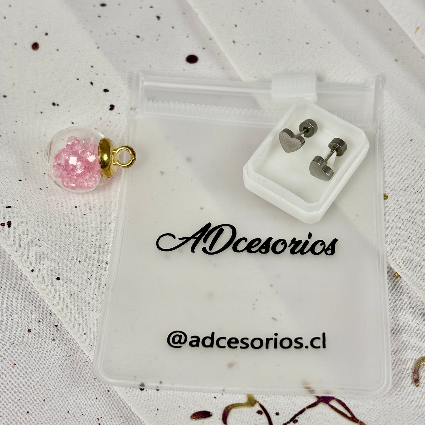 Mini Aros Acero Quirúrgico Plateado Corazón - Tope Tornillo