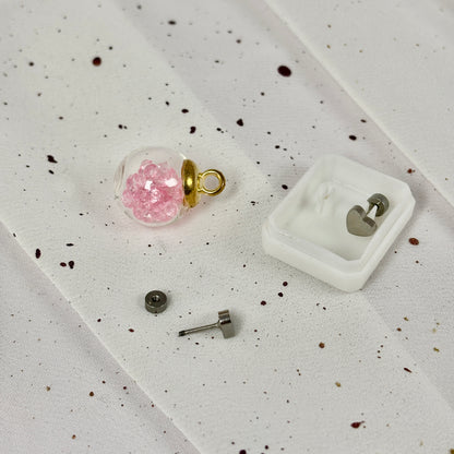 Mini Aros Acero Quirúrgico Plateado Corazón - Tope Tornillo