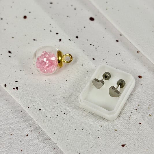 Mini Aros Acero Quirúrgico Plateado Corazón - Tope Tornillo