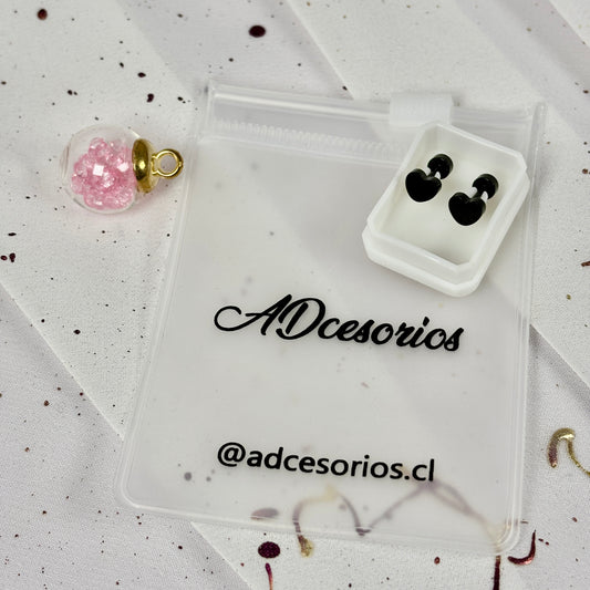 Mini Aros Acero Quirúrgico Negro Corazón - Tope Tornillo