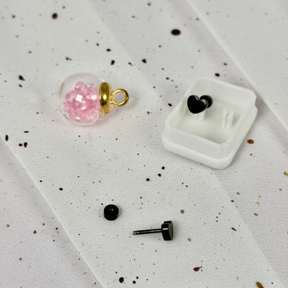 Mini Aros Acero Quirúrgico Negro Corazón - Tope Tornillo