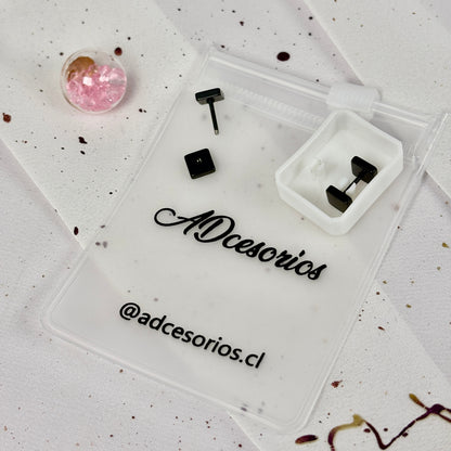 Mini Aros Acero Quirúrgico Doble Cuadrado Negro - Tope Tornillo