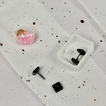 Mini Aros Acero Quirúrgico Doble Cuadrado Negro - Tope Tornillo