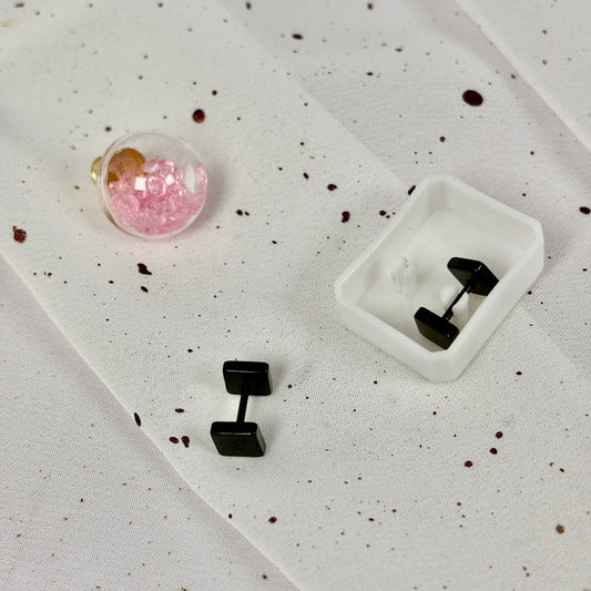 Mini Aros Acero Quirúrgico Doble Cuadrado Negro - Tope Tornillo