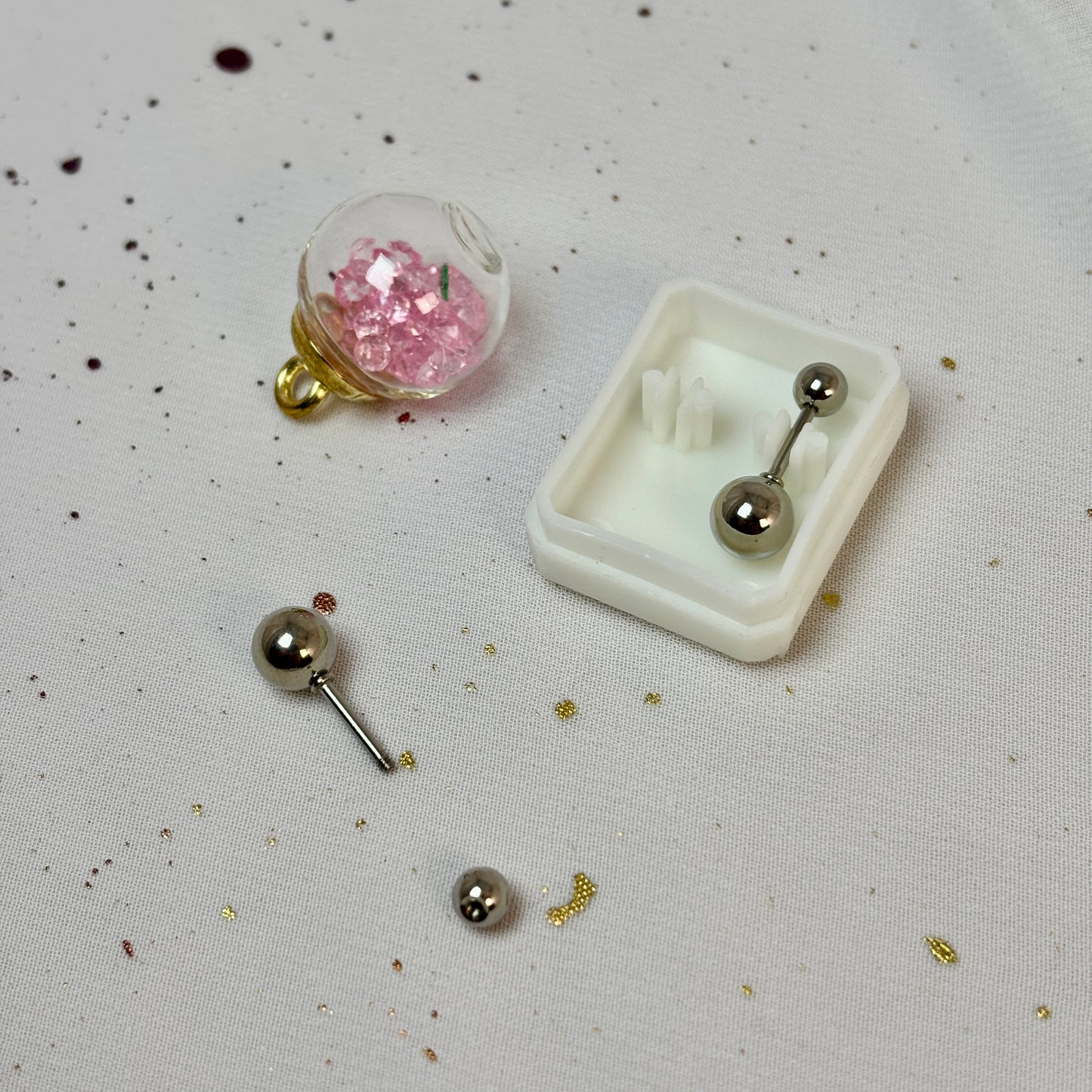 Mini Aros Acero Quirúrgico Plateado Doble Esfera 4MM - Tope Tornillo