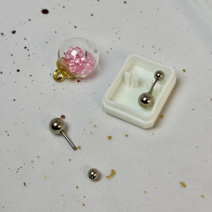 Mini Aros Acero Quirúrgico Plateado Doble Esfera 4MM - Tope Tornillo