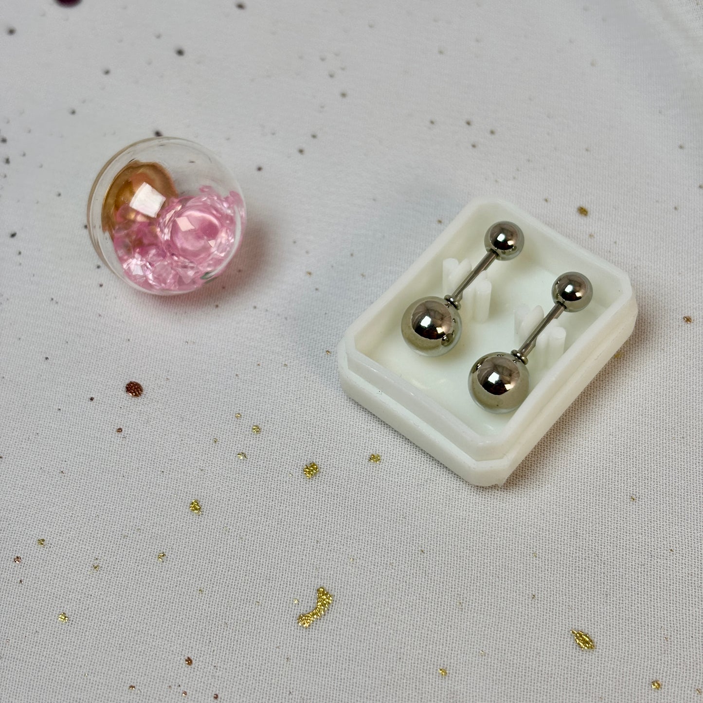 Mini Aros Acero Quirúrgico Plateado Doble Esfera 4MM - Tope Tornillo