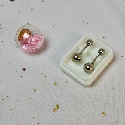 Mini Aros Acero Quirúrgico Plateado Doble Esfera 4MM - Tope Tornillo