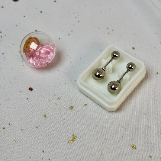 Mini Aros Acero Quirúrgico Plateado Doble Esfera 4MM - Tope Tornillo