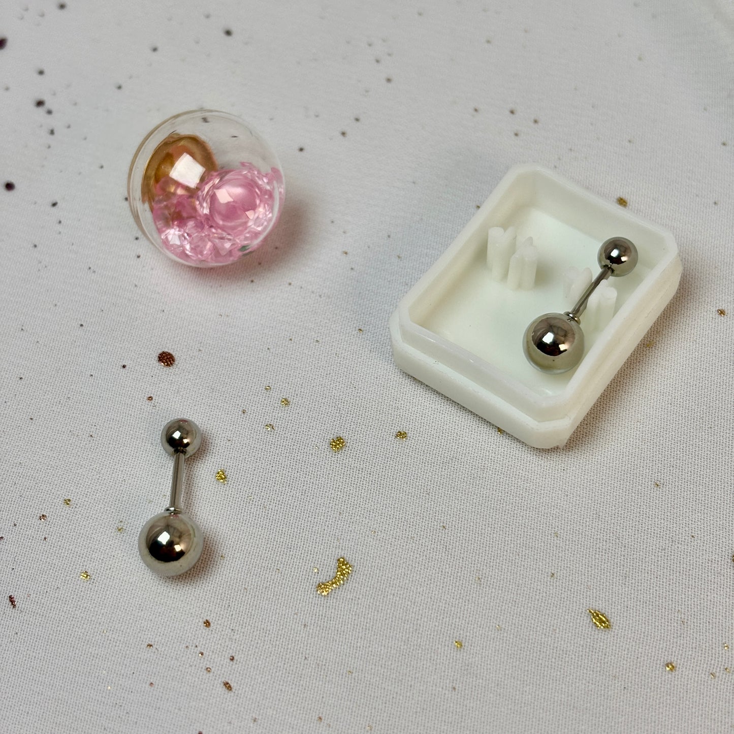 Mini Aros Acero Quirúrgico Plateado Doble Esfera 4MM - Tope Tornillo