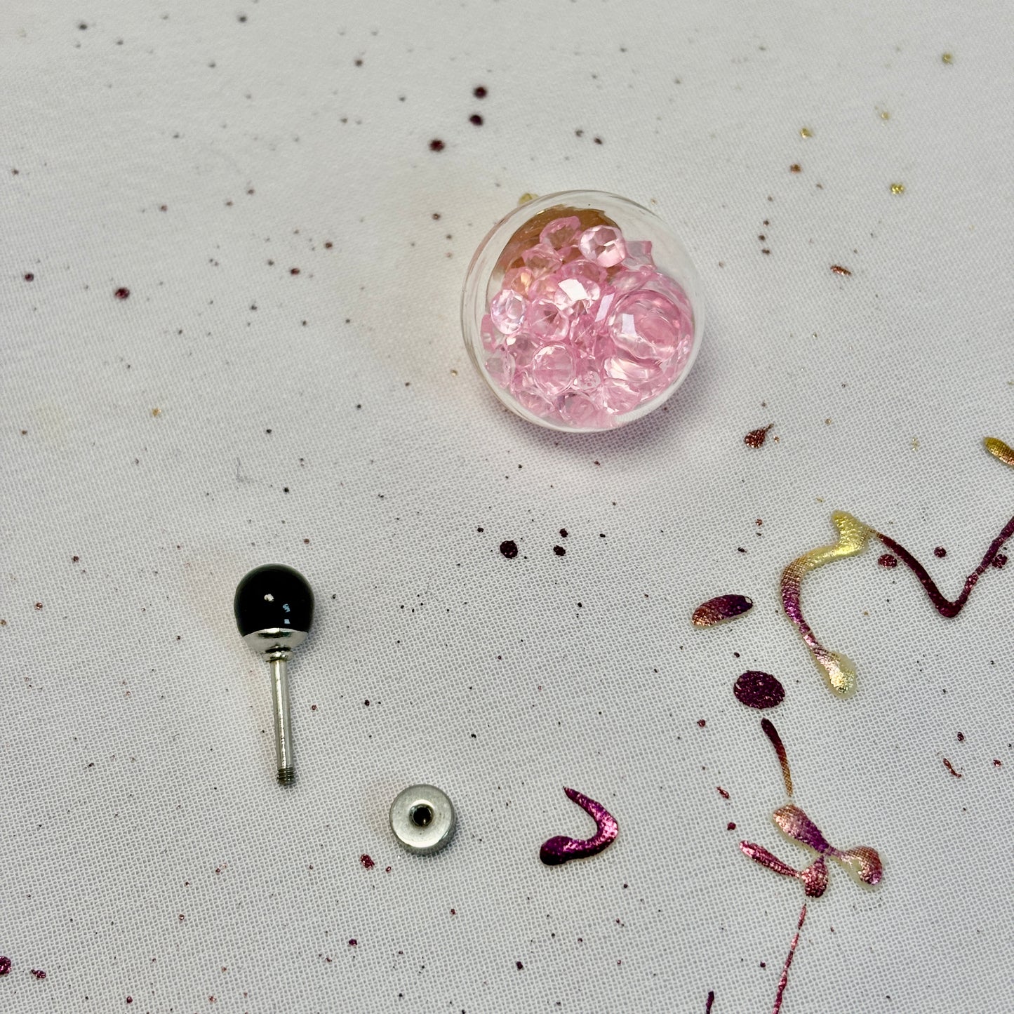 Aros Acero Quirúrgico Plateado Perla Negra 5MM - Tope Tornillo