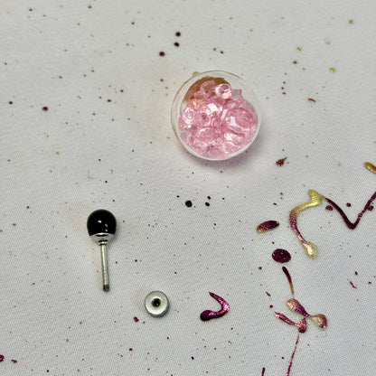 Aros Acero Quirúrgico Plateado Perla Negra 5MM - Tope Tornillo